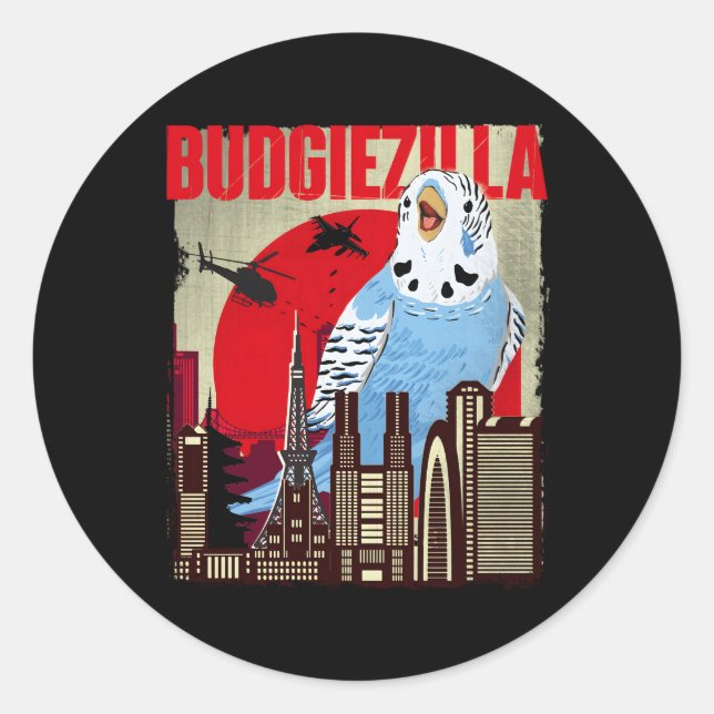 Sticker Rond Budgiezilla Parakeet Budgie Budgerigar Bird (Devant)
