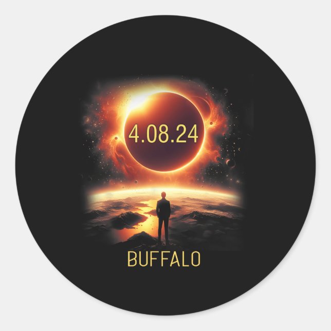 Sticker Rond Buffalo New York Ny Total Eclipse Solar 2024 Avril (Devant)