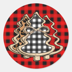 Sticker Rond Buffalo Plaid Christmas Tree