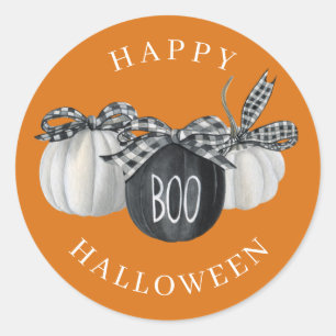 Sticker Rond Buffalo Plaid Citrouille Pays Halloween