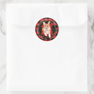 Sticker Rond Buffalo Plaid Corgi Dog Adresse de retour
