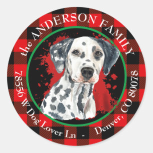 Sticker Rond Buffalo Plaid Dalmatie Chien Adresse de retour