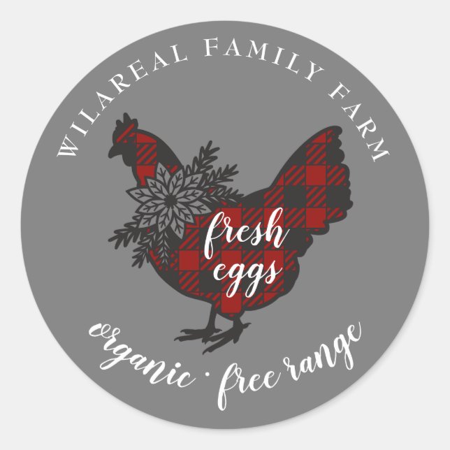Sticker Rond Buffalo Plaid Family Farm Picken (Devant)