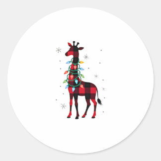 Sticker Rond Buffalo Plaid Family Matching Giraffe Christmas Pa