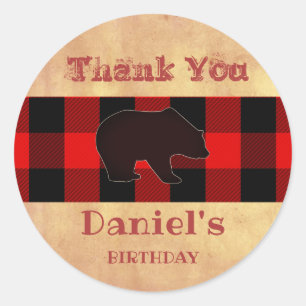 Sticker Rond Buffalo Plaid Lumberjack Anniversaire Merci Favori