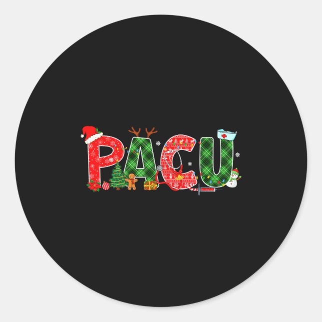 Sticker Rond Buffalo Plaid Pacu Nurse Christmas Tree Santa Xmas (Devant)