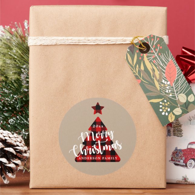 Sticker Rond Buffalo plaid sapin (vacances)