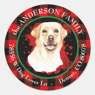 Sticker Rond Buffalo Plaid Yellow Lab Adresse de retour
