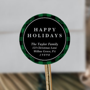 Sticker Rond Buffalo vert Plaid Christmas Adresse de retour