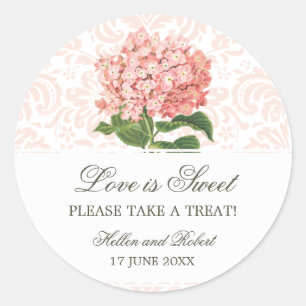 Sticker Rond Buffet de bonbons vintage rose Hydrangea Mariage