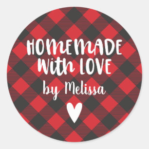 Sticker Rond Buffle De Noël Plaid Fait Maison Avec Amour