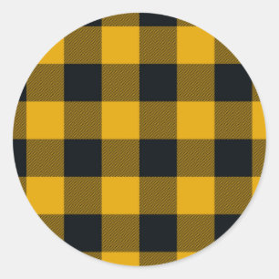 Sticker Rond Buffle Jaune et Noir À damiers Carré Plaid