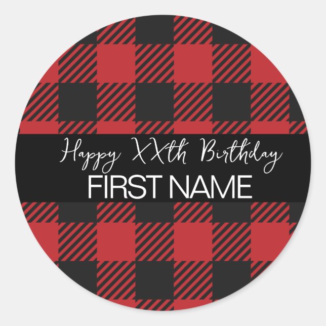 Sticker Rond Buffle rouge et noir Plaid Rustique fête d'anniver (Devant)