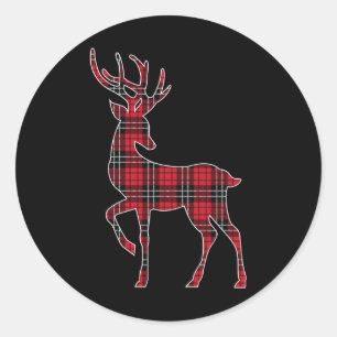 Sticker Rond Buffle rouge vert Plaid Deer Reindeer Head Christy