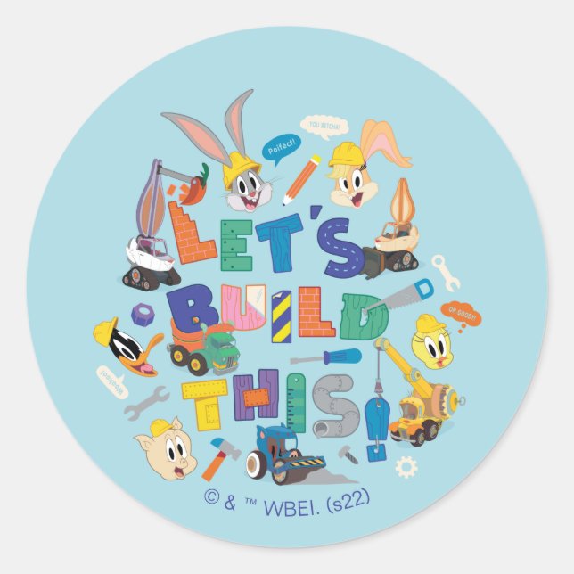 Sticker Rond BUGS BUNNY BUILDERS™| Collage "Construisons cela" (Devant)