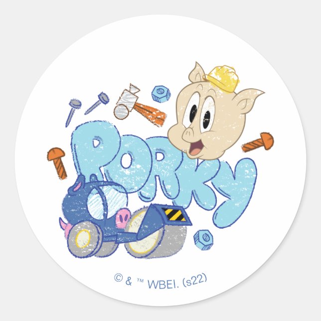 Sticker Rond BUGS BUNNY BUILDERS™| Porky Sketch Art (Devant)