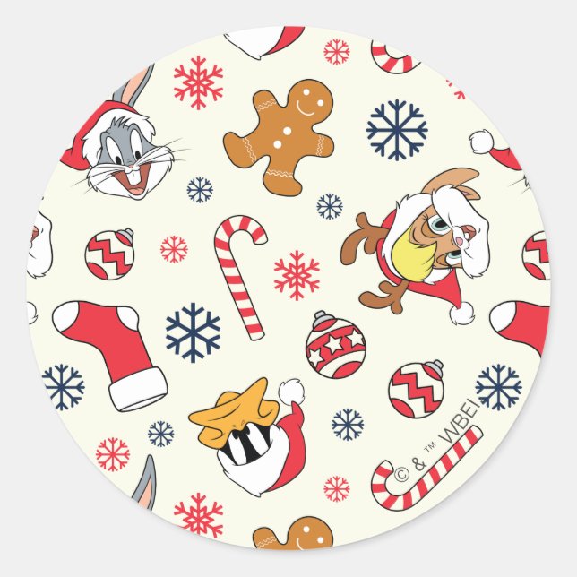 Sticker Rond BUGS BUNNY™, DAFFY DUCK™ & Lola Christmas Pattern (Devant)