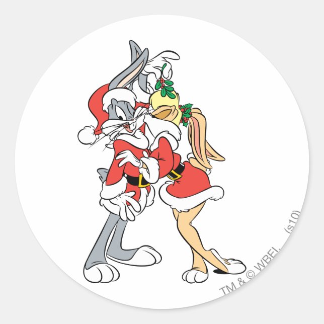 Sticker Rond BUGS BUNNY™ et Lola Mistletoe Kiss (Devant)