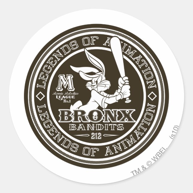 Sticker Rond BUGS BUNNY™ Logo rond de Bronx Bomber en noir et b (Devant)