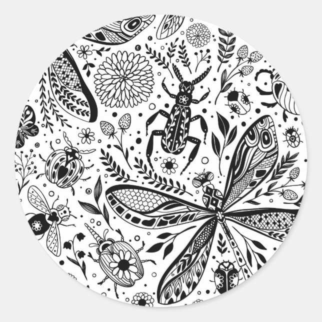 Sticker Rond Bugs de Doodle sur bleu foncé (Devant)