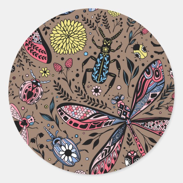 Sticker Rond Bugs de Doodle sur mocha brown (Devant)