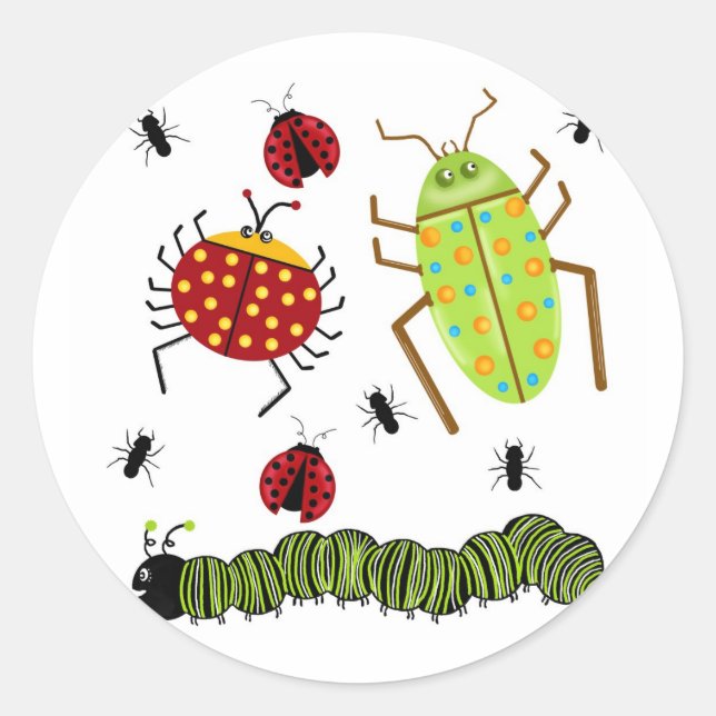 Sticker Rond Bugs De Littlebeane Insectes Ladybug Ant Caterpill (Devant)