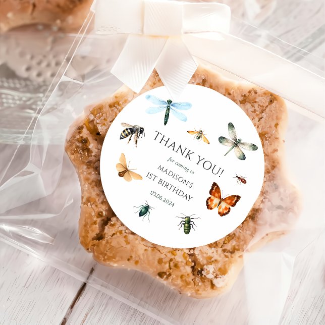 Sticker Rond Bugs & Insectes Vintage fête d'anniversaire (Créateur téléchargé)