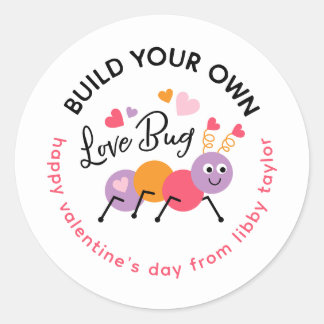 Sticker Rond Build a Love Bug Playdough Valentine Label
