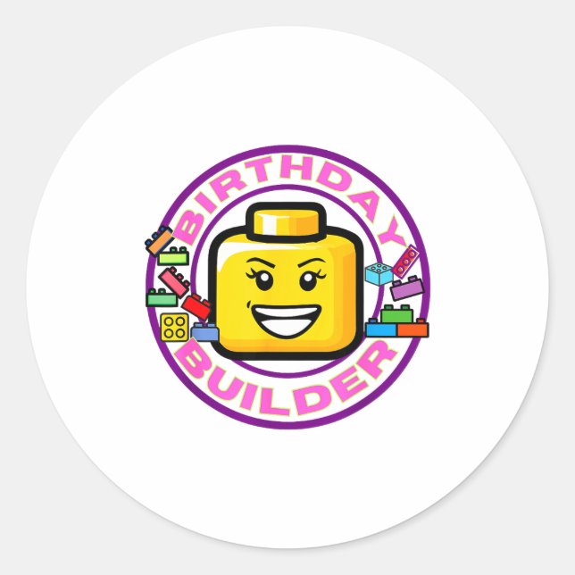 Sticker Rond Building Brick Birthday Builder Blocks Bricks Figu (Devant)