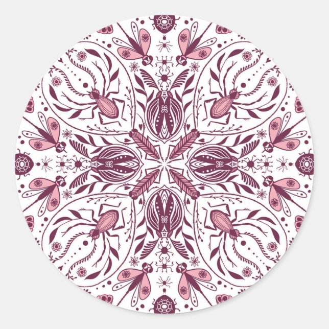 Sticker Rond Buissons, magenta foncé et rose sur blanc (Devant)
