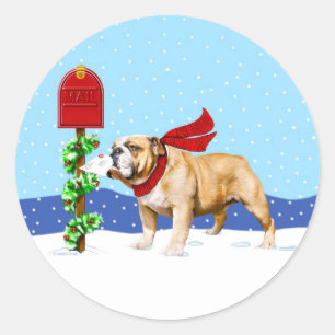 Sticker Rond Buldog Christmas Holiday Mail