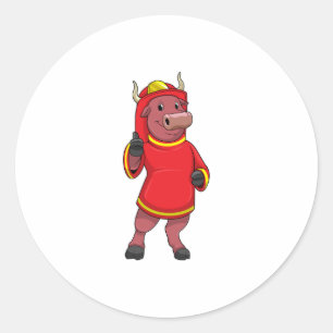 Sticker Rond Bull en tant que pompier avec casque