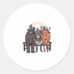 Sticker Rond Bull Et Ours - Crypto Drôle/Stock