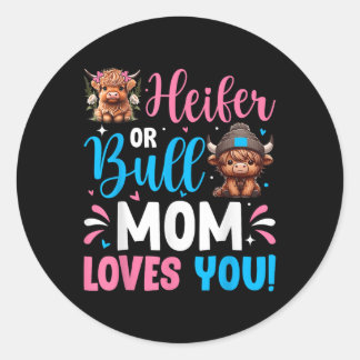 Sticker Rond Bull Ou Heifer Genre Révéler Highland Cow Maman Fa