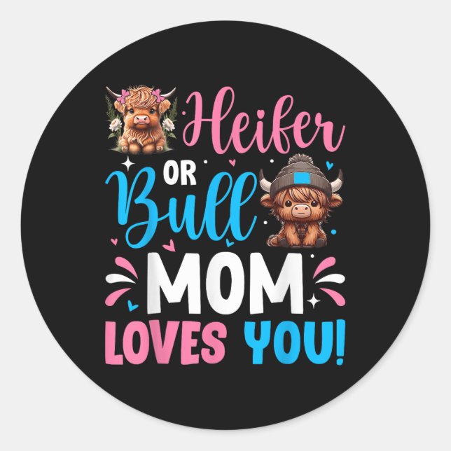 Sticker Rond Bull Ou Heifer Genre Révéler Highland Cow Maman Fa (Devant)