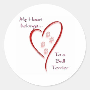 Sticker Rond Bull Terrier Heart Belongs