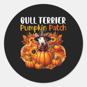 Sticker Rond Bull Terrier mignon Patch Thanksgiving Citrouilles