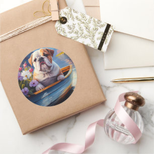 Sticker Rond Bulldog anglais sur une pagaie : une aventure Pitt