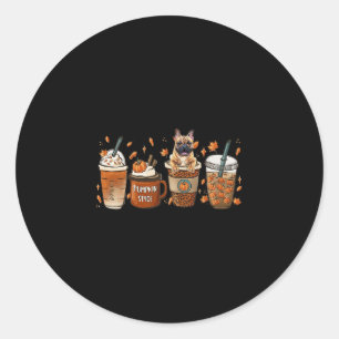 Sticker Rond Bulldog Avec Citrouille Spice Latte Automne Café A