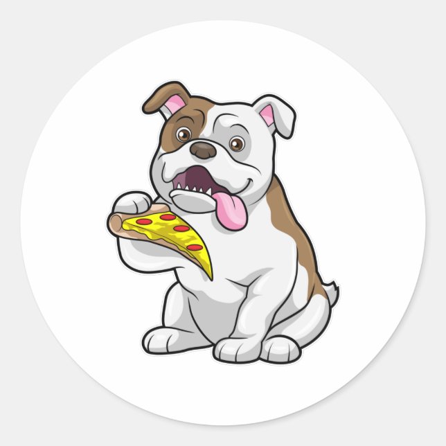 Sticker Rond Bulldog avec morceau de pizza (Devant)