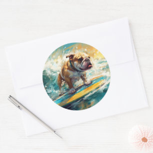 Sticker Rond Bulldog Beach Surf Peinture