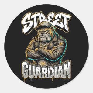 Sticker Rond Bulldog de street art urbain Guardian - Art mural