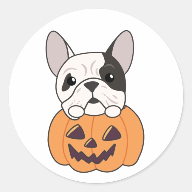 Sticker Rond Bulldog En Chiens Citrouilles Cutes Happy Hallowee (Devant)