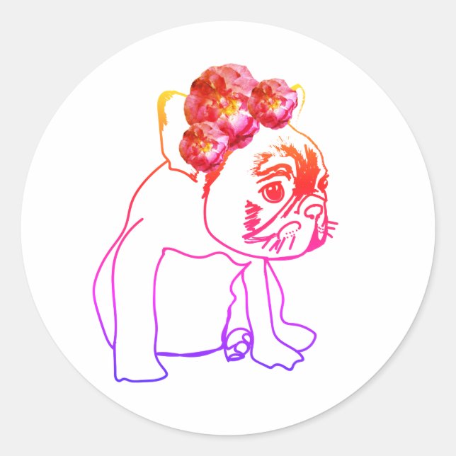 Sticker Rond Bulldog Français Chien Chien Chien Doux Stick Chie (Devant)