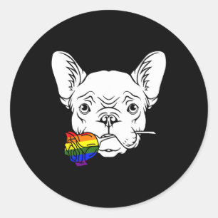 Sticker Rond Bulldog Gay pride Rose Lgbt-q Rainbow Frenchie Chi