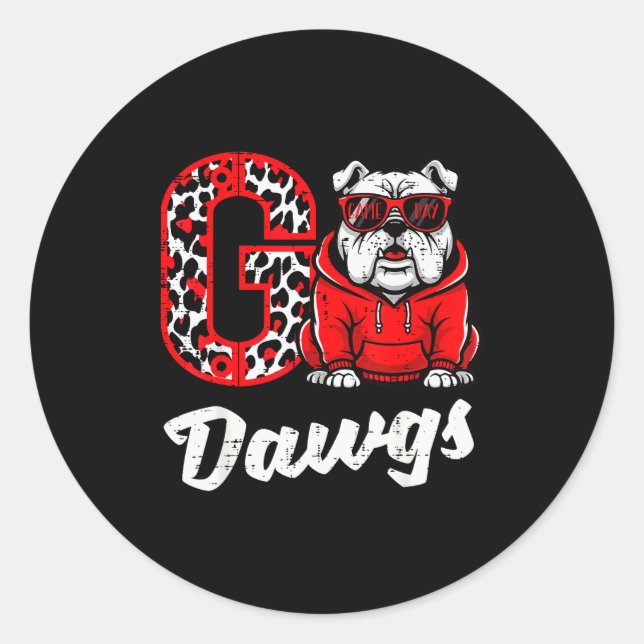 Sticker Rond Bulldog Go Dawgs Men Women Kids Boys Youth Girls T (Devant)