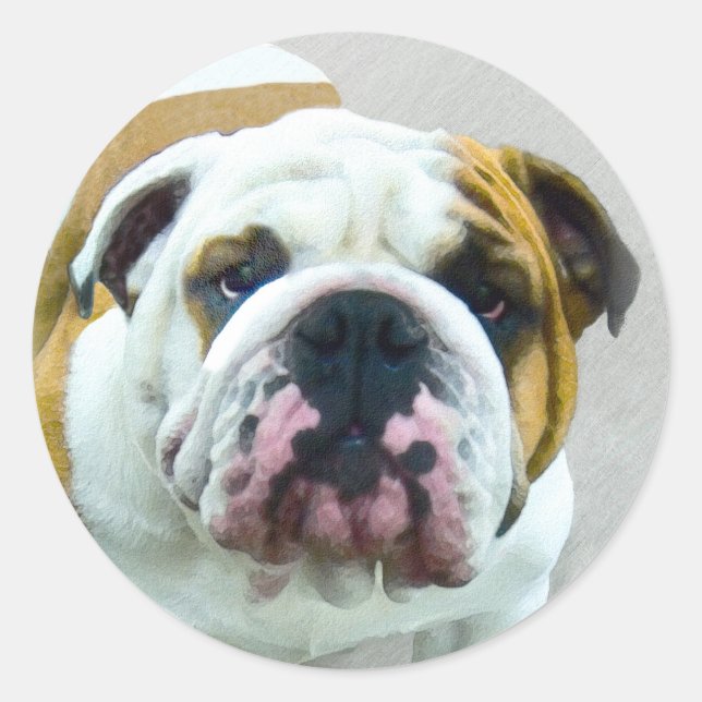 Sticker Rond Bulldog Painting - Joli art original chien (Devant)