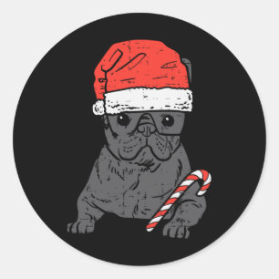 Sticker Rond Bulldog Père Noël Frenchie Chien Noël Noël Femmes