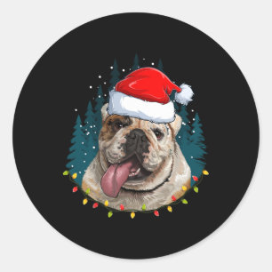 Sticker Rond Bulldog portant un chapeau de Père Noël Noël - Amo