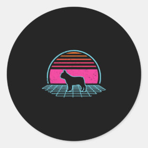 Sticker Rond Bulldog Retro Vintage 80s Style Amoureux des chien